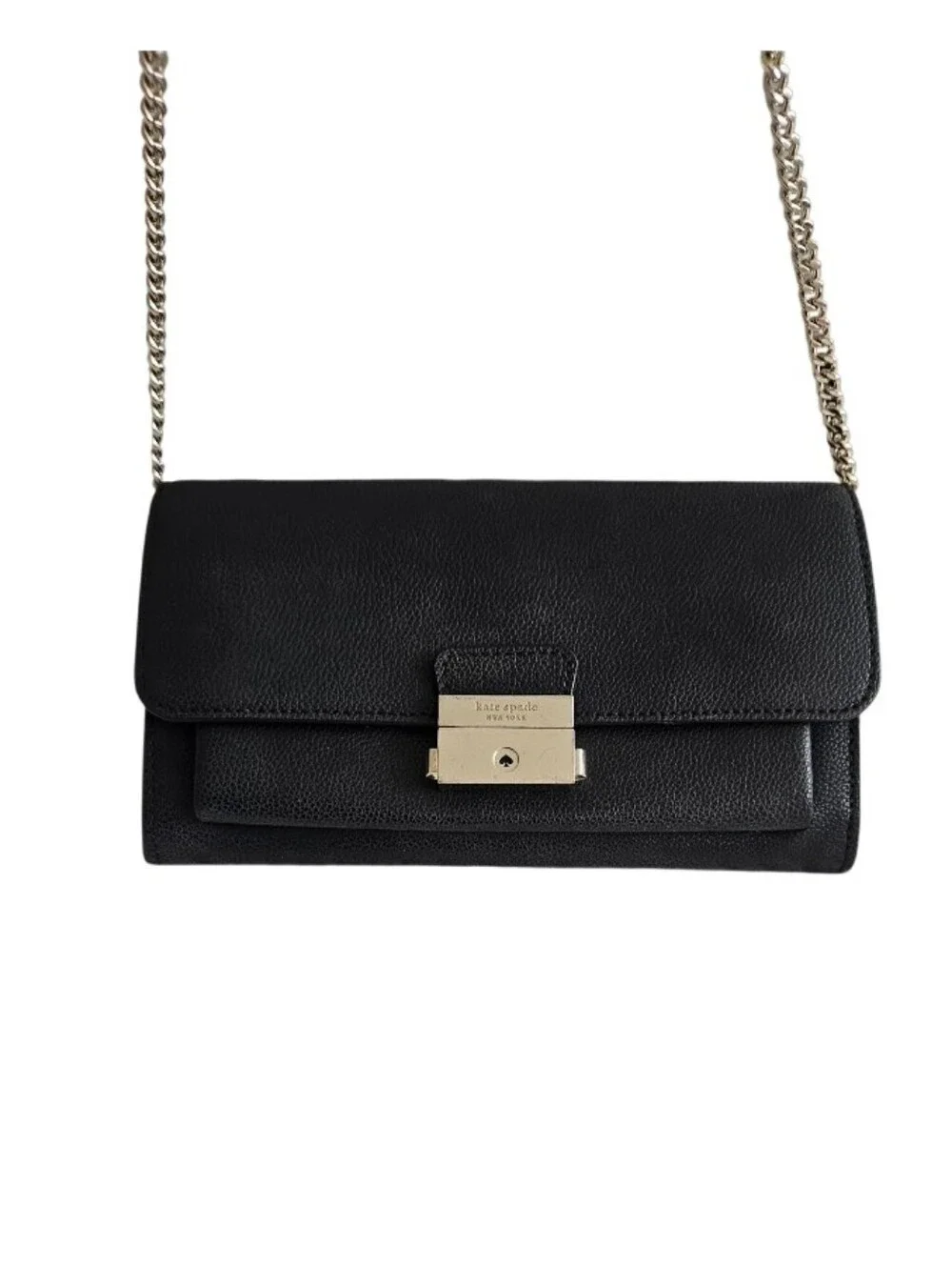 kate spade Black Pebbled Leather Wallet with Silver Lock
